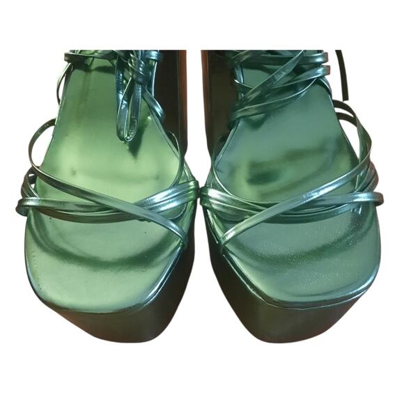 Lulu's Lugyy Womens Edgy Chunky Lime Green Metalic Lace Up Platform Heels Size 7 - Picture 5 of 9